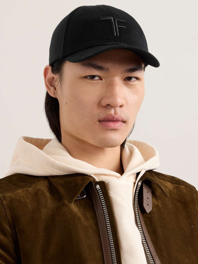 TOM FORD Leather-Trimmed Logo-Embroidered Cashmere Baseball Cap outlook