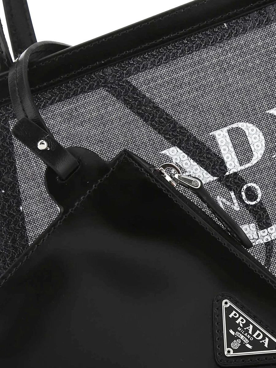 Logo Print Sequin Tote Bag in Black - 3