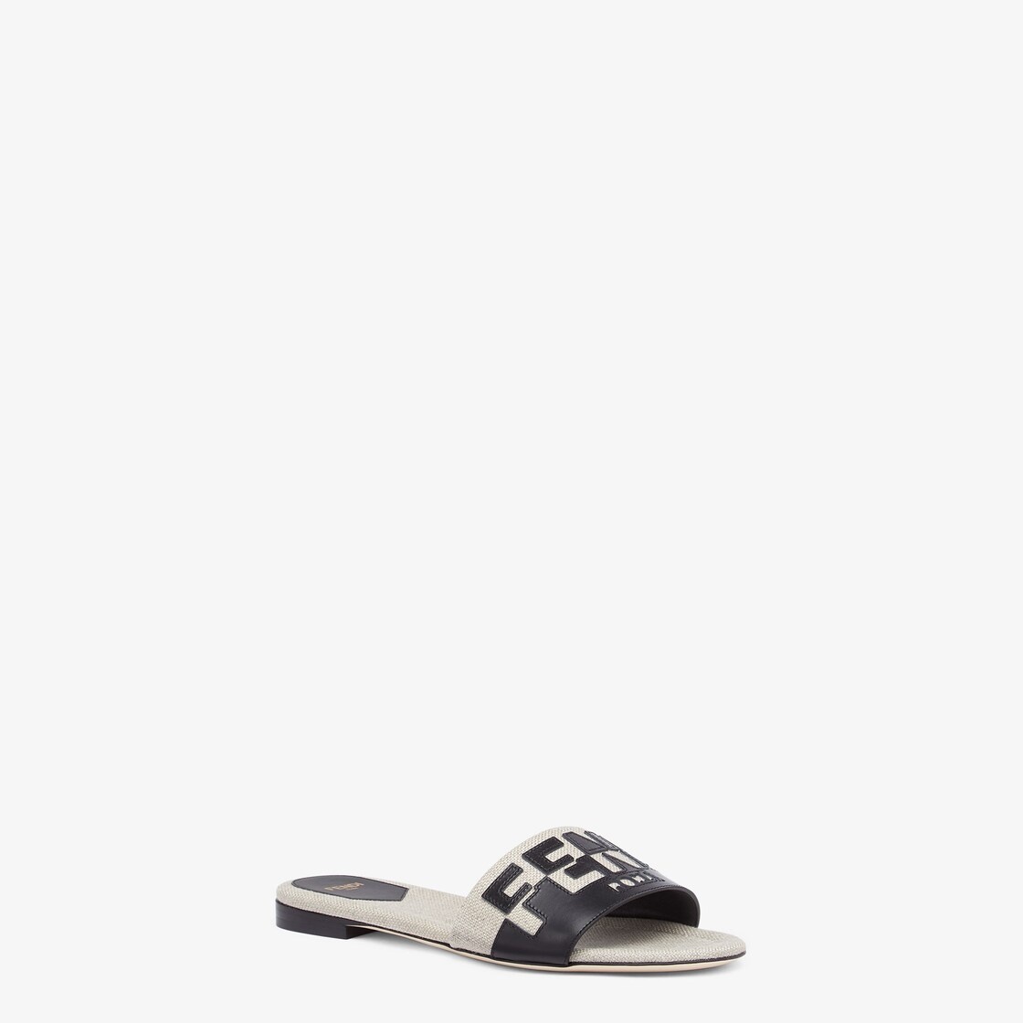 Canvas and black leather slides - 2