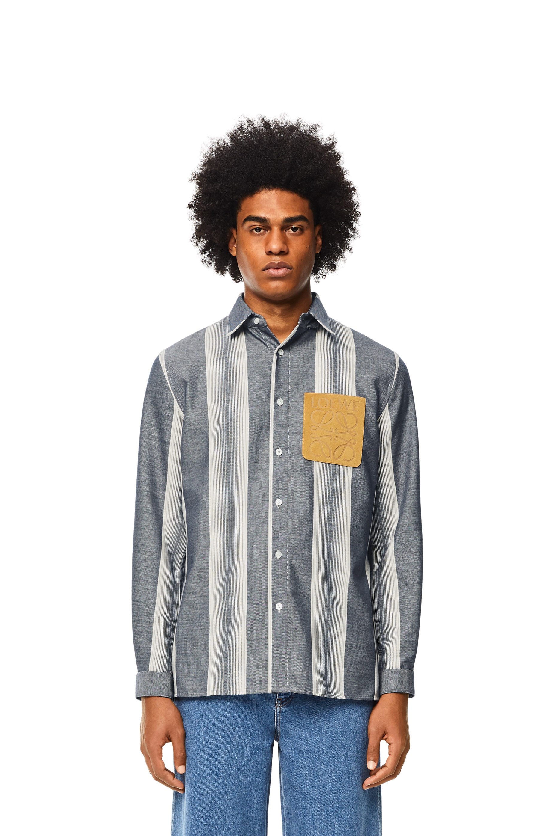 Stripe overshirt in wool and cotton - 3