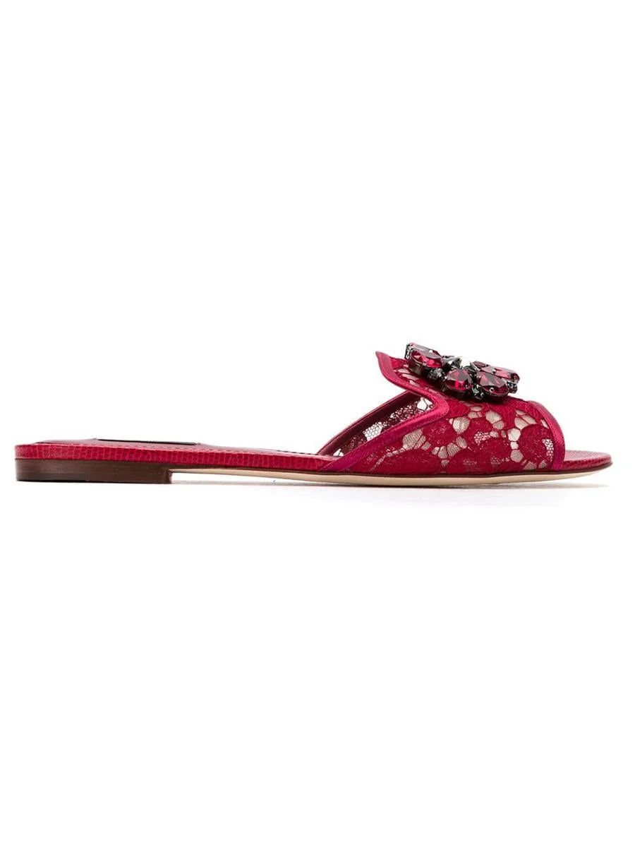 DOLCE & GABBANA CRYSTAL LACE FLAT SANDALS - 1