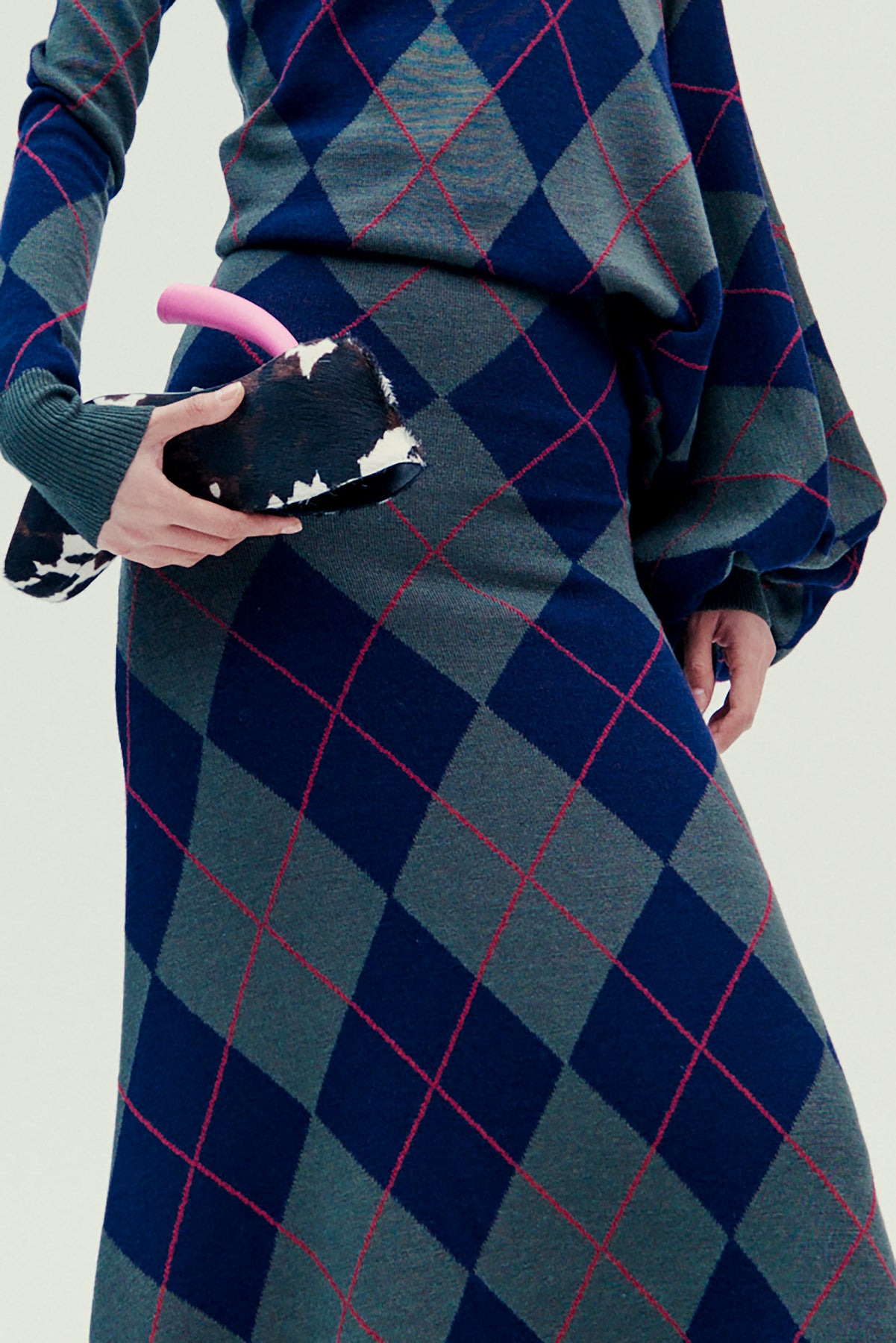 ARGYLE KNITTED DRESS NAVY GREEN - 3