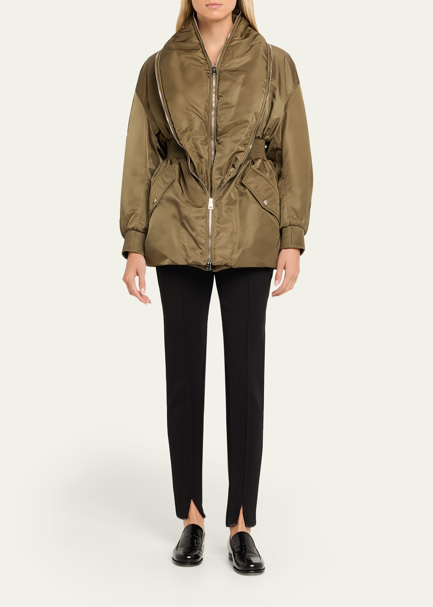 Dual-Zipper Shawl Collar Bomber Jacket - 2