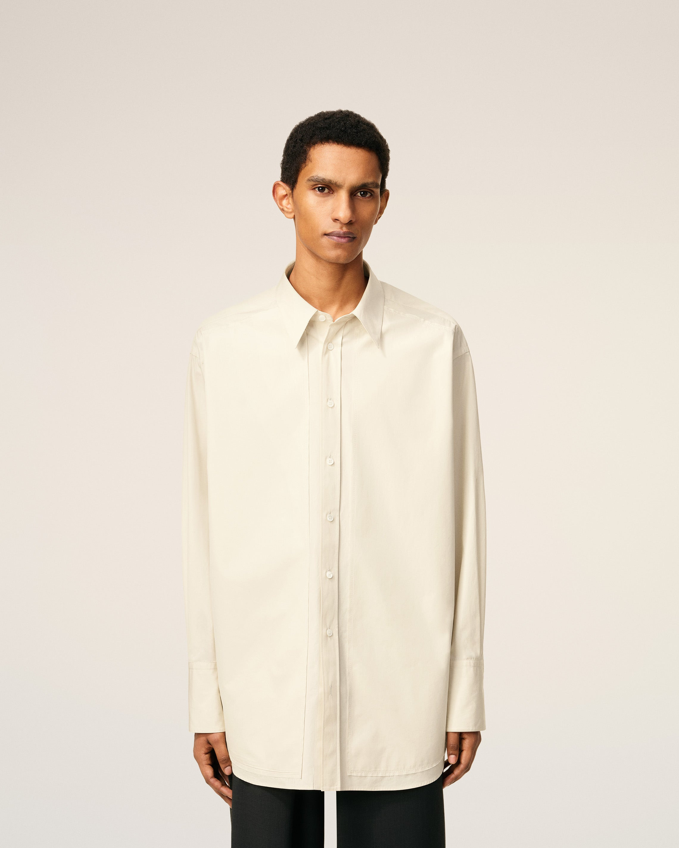 WHITE COTTON RAW EDGED STITCHING OVERSIZED SHIRT - 3