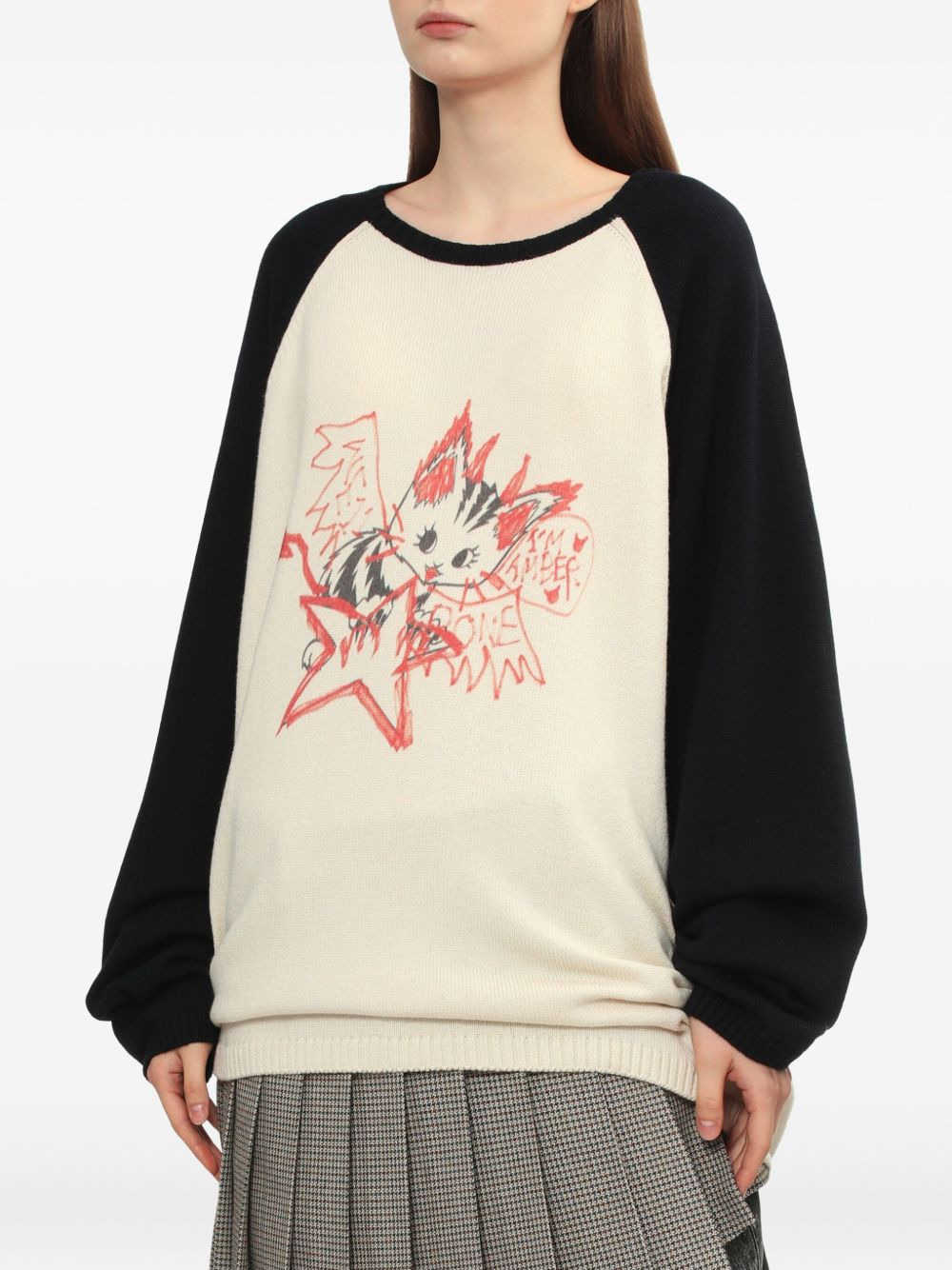 cat-print raglan-sleeve sweater - 3