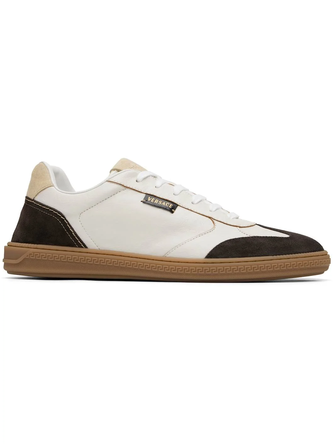 Brown & White Greca Court Nappa & Suede Sneakers - 1