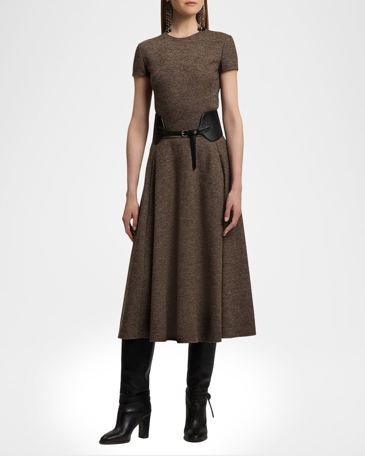 Tickweave Jersey Short-Sleeve Midi Dress - 4