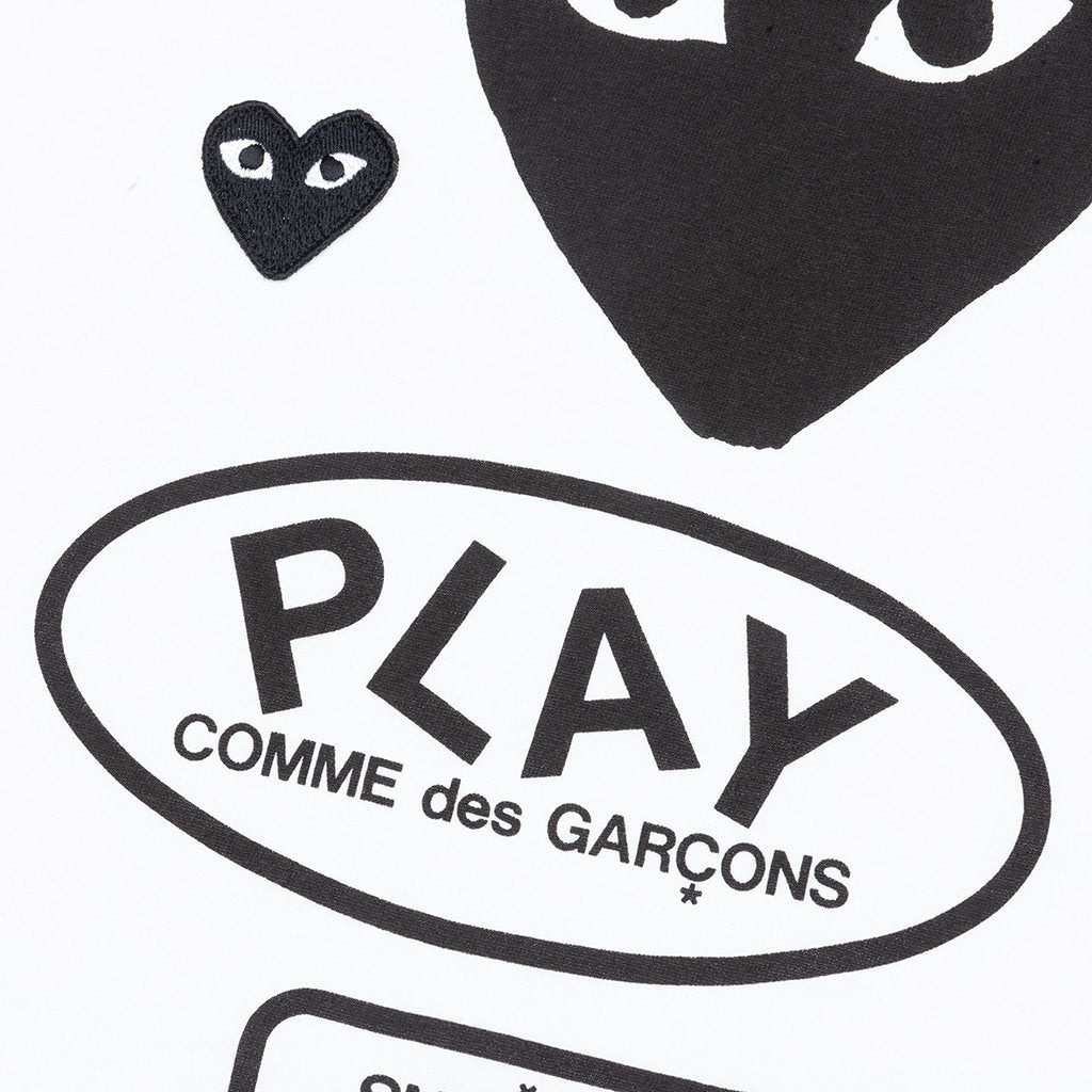 COMME DES GARCONS PLAY WOMEN'S BLACK MULTI LOGO S/S T-SHIRT - WHITE - 3