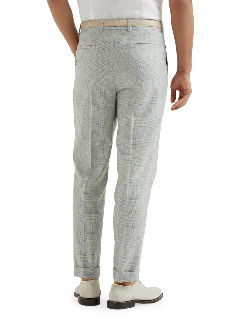 Men's Virgin Wool Prince of Wales Fresco Pleated Trousers - Pearl Grey 3