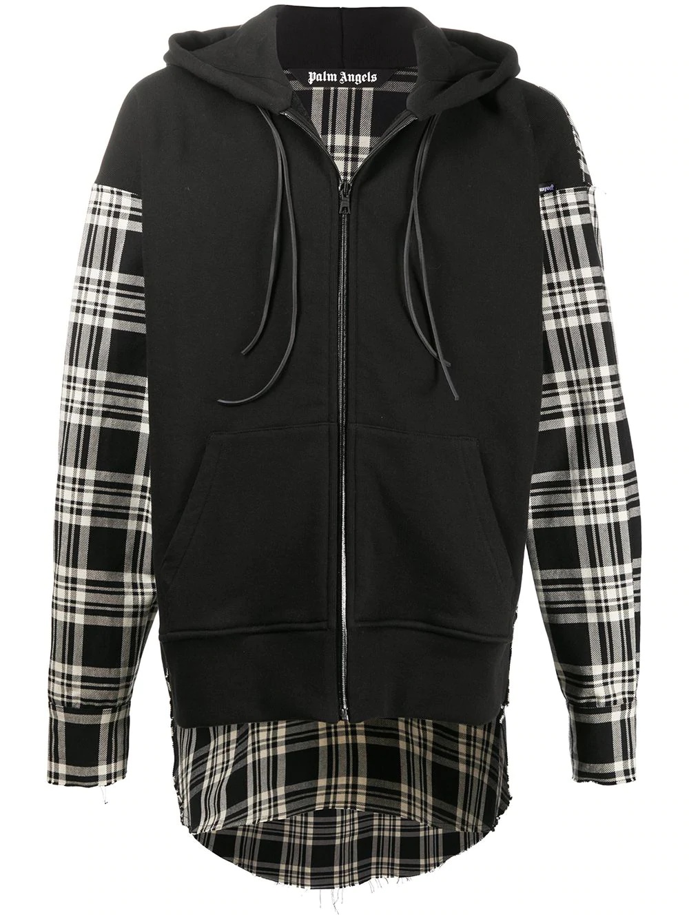 panelled check-pattern hooded coat - 1