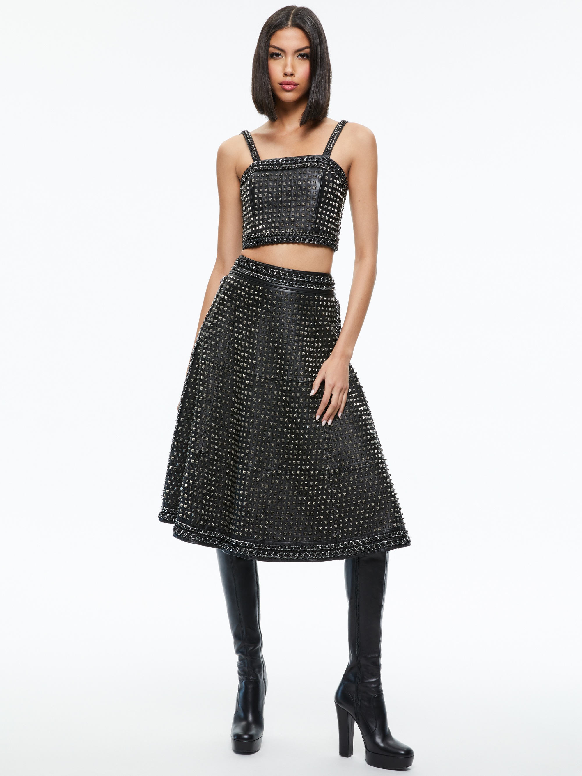 SOSIE STUDDED LEATHER MIDI SKIRT - 3