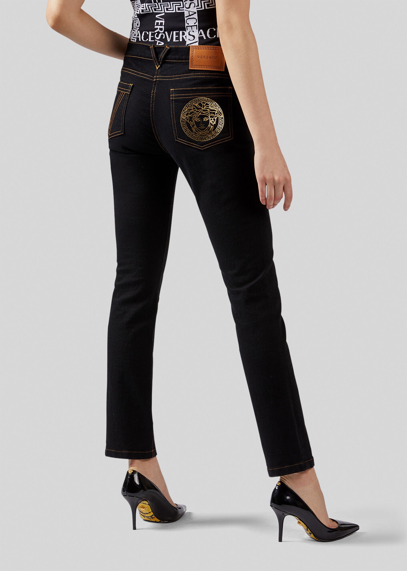 Medusa Motif Straight Leg Jeans - 4