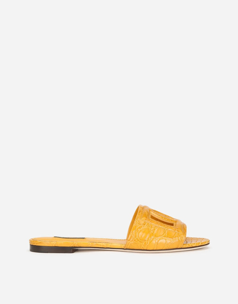 Crocodile flank leather sliders with the DG Millennials logo 1