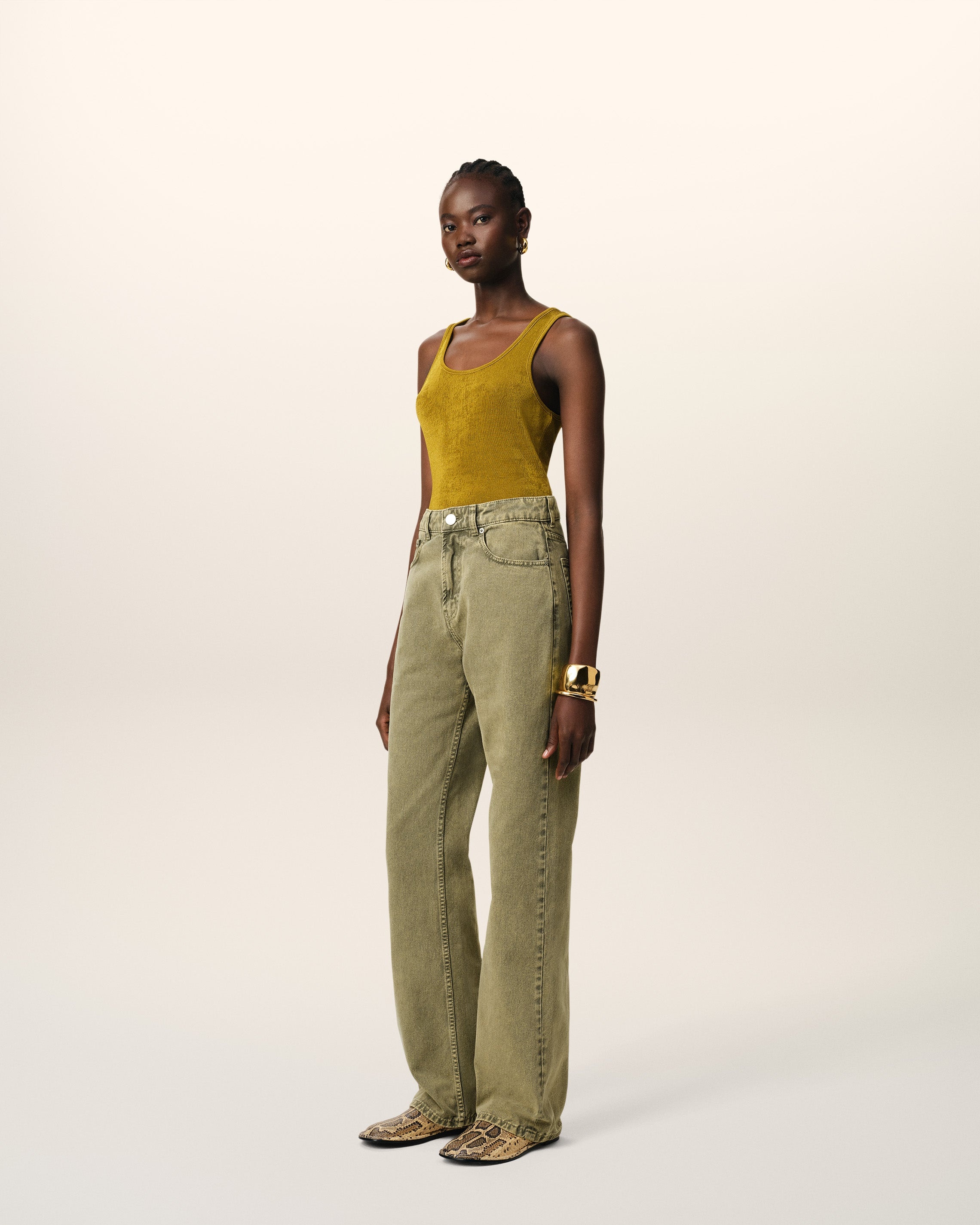GREEN COTTON LARGE FIT JEANS - 6