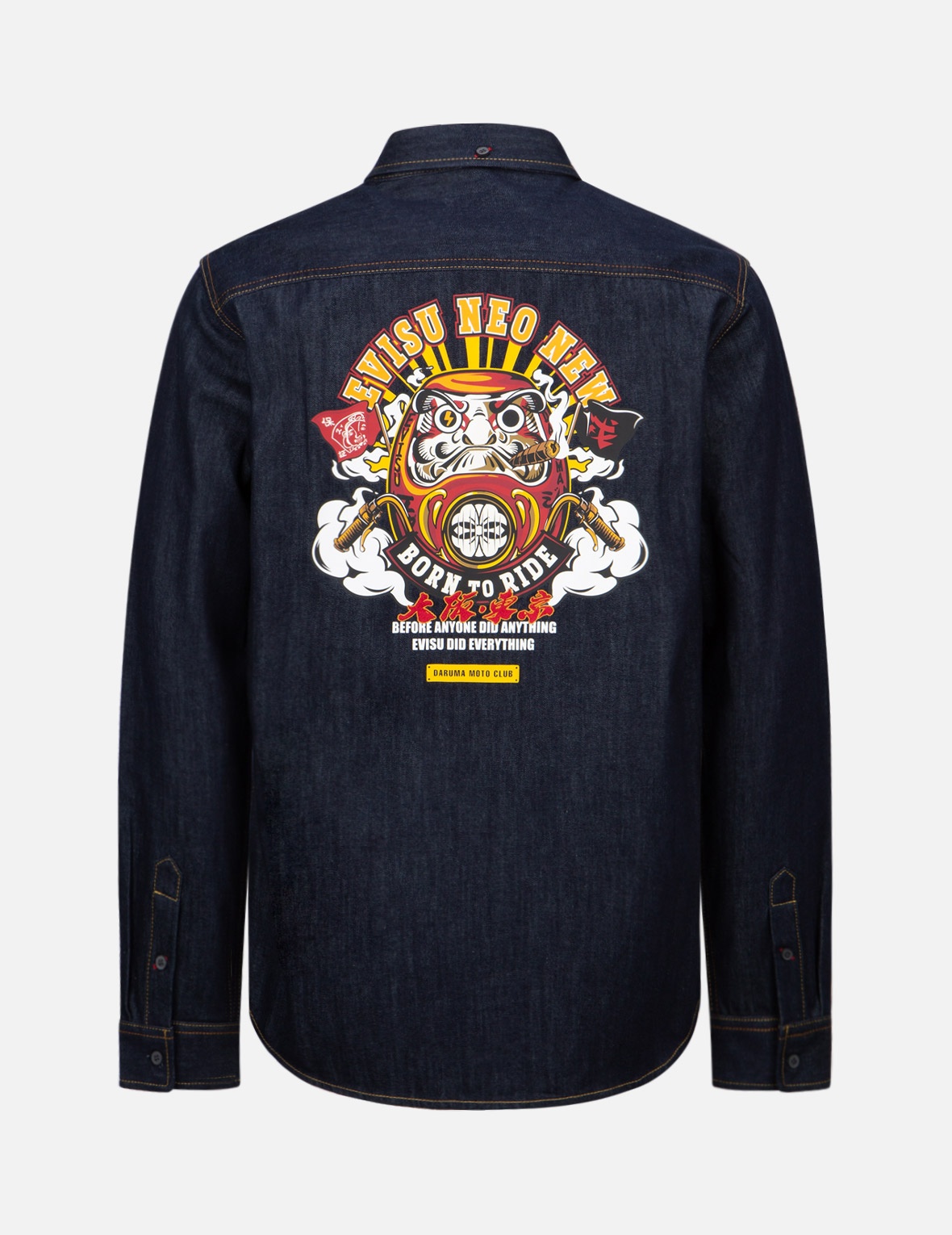 MOTORCYCLE DARUMA PRINT DENIM SHIRT - 2