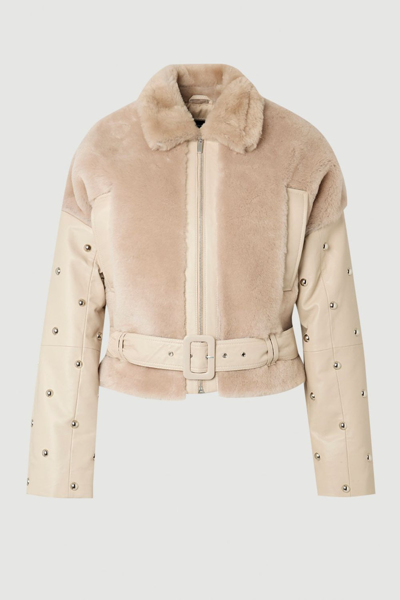 Shearling & Leather Mix Studded Biker Jacket 4