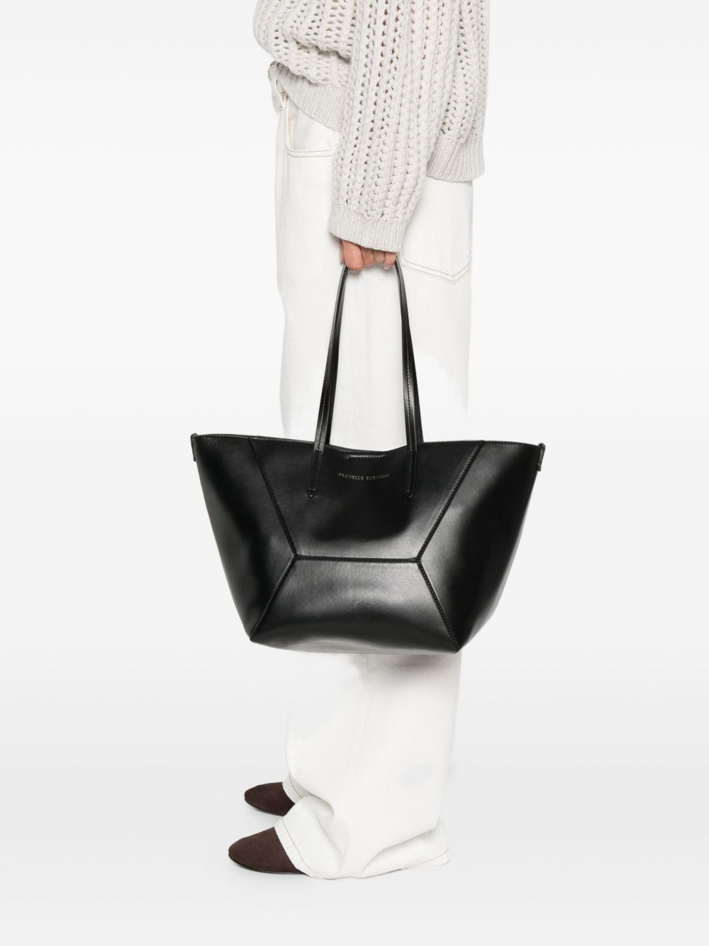 panelled leather tote bag - 2