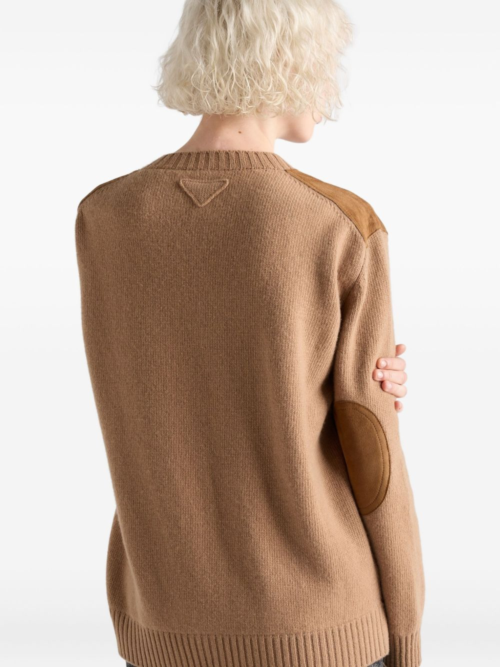 suede-panel V-neck sweater - 4