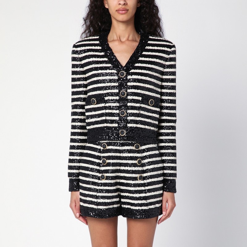 Short black/white striped jacket with sequins - 1