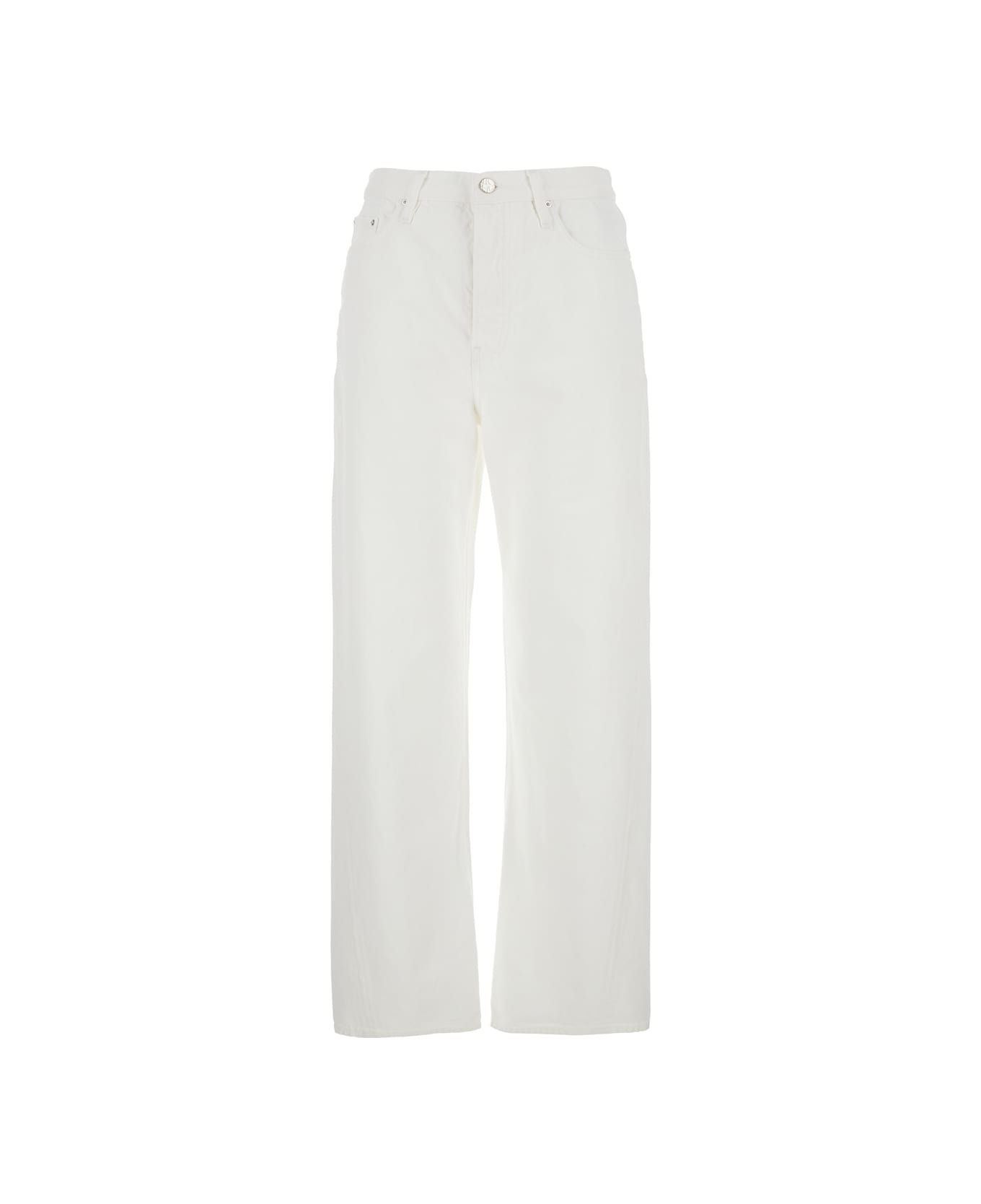 White High Waisted Jeans With Twisted Seam And Logo Patch On The Rear In Denim Woman - 1