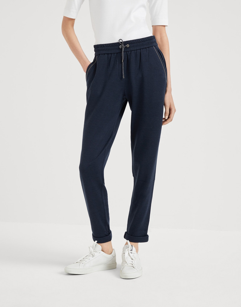 Cotton and silk interlock trousers with shiny pocket detail - 1