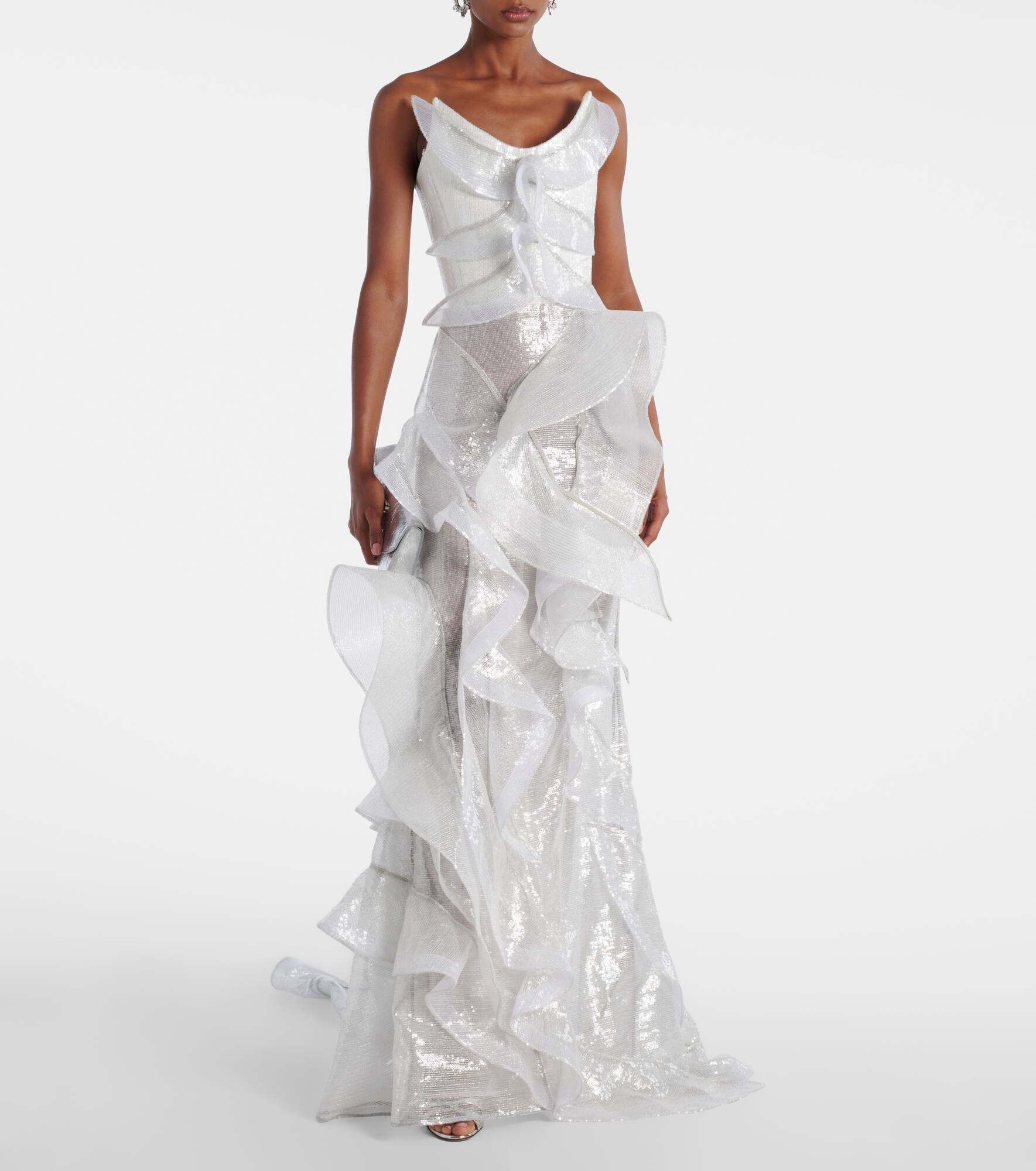 Refraction sequined ruffled gown - 2