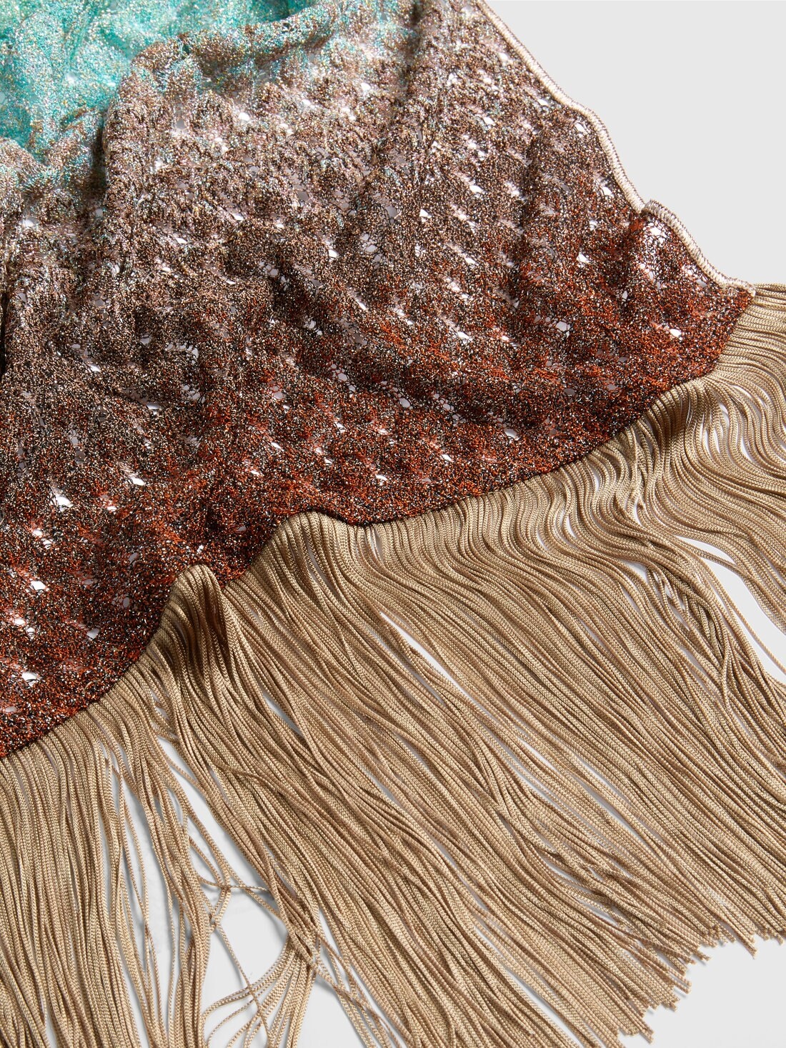 Fringed viscose lamé lace stole - 2