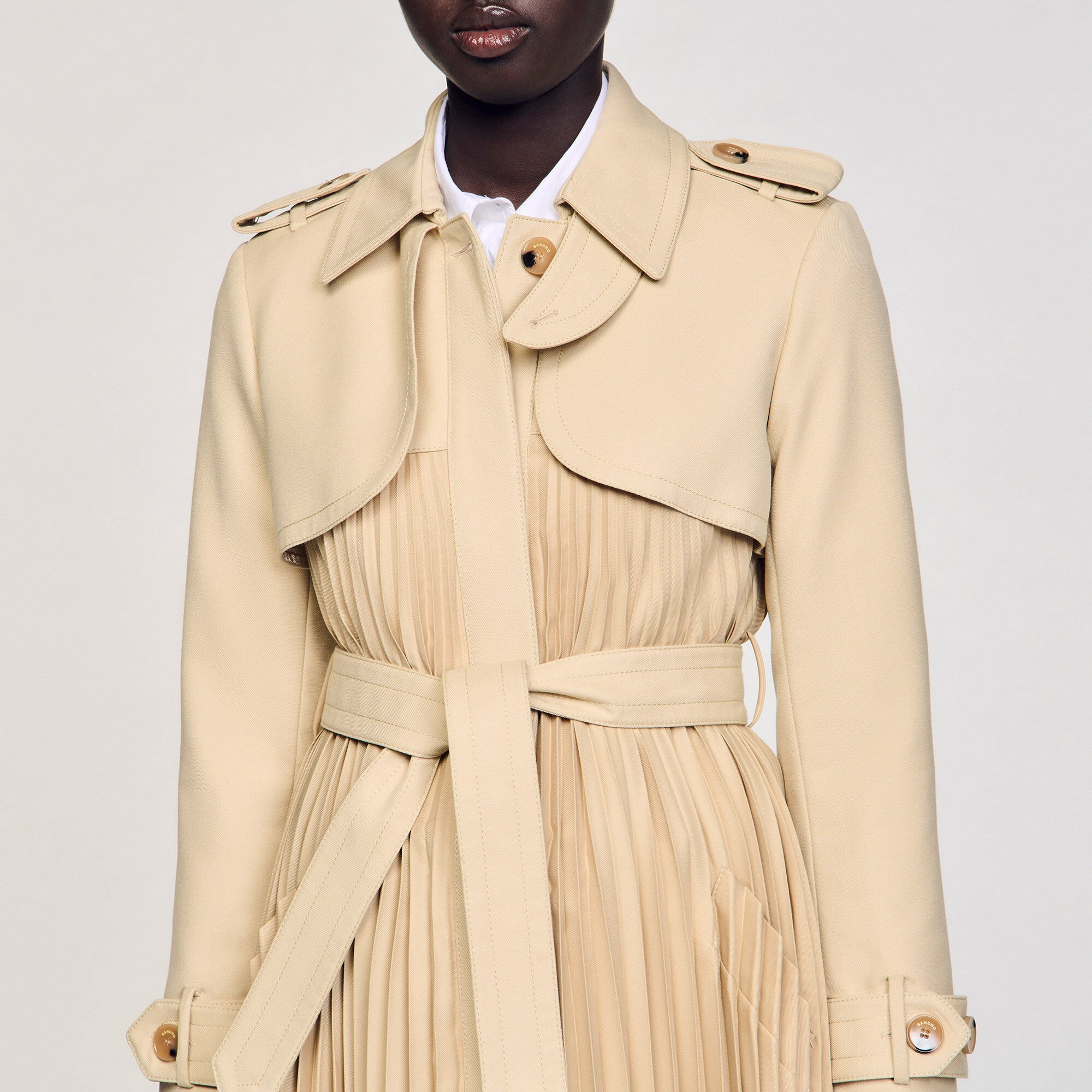 PLEATED TRENCH COAT WITH BELT - 4
