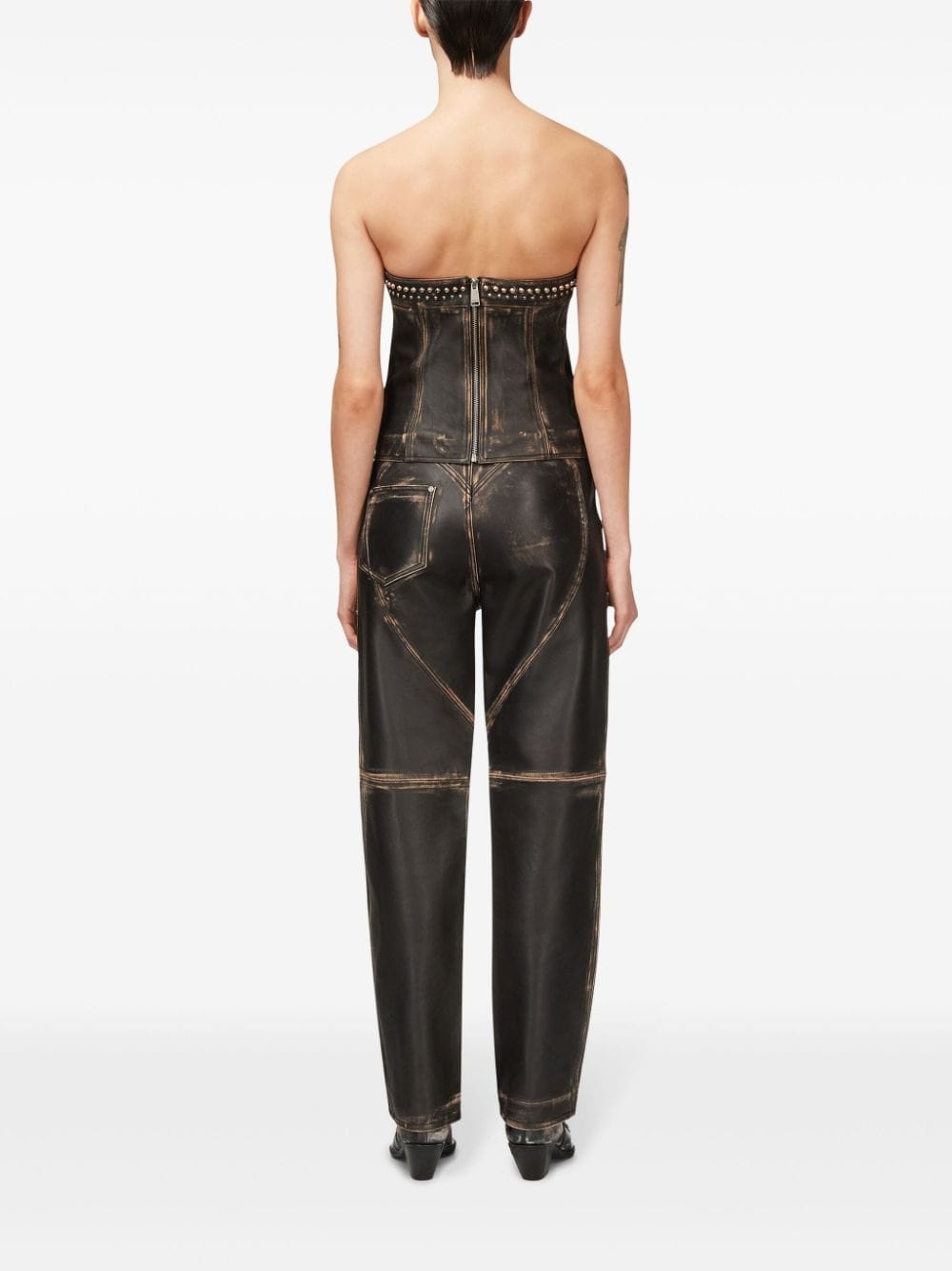 Studded Leather Slit jeans - 4
