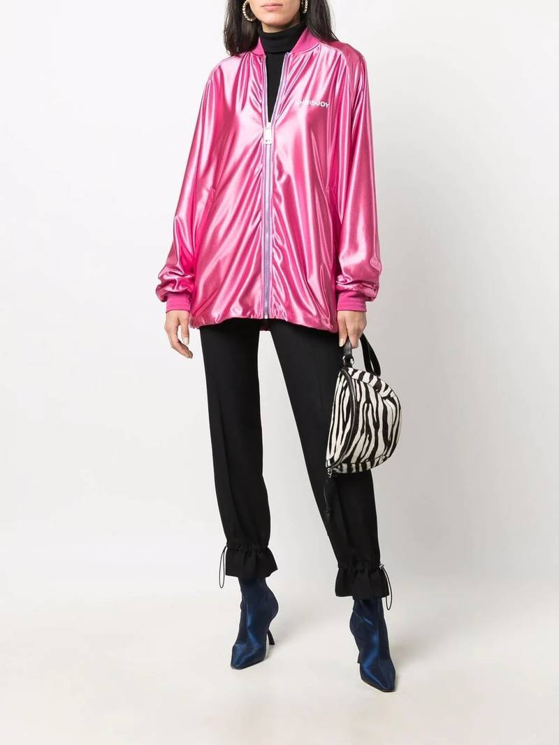 Khrisjoy logo-print metallic bomber jacket outlook