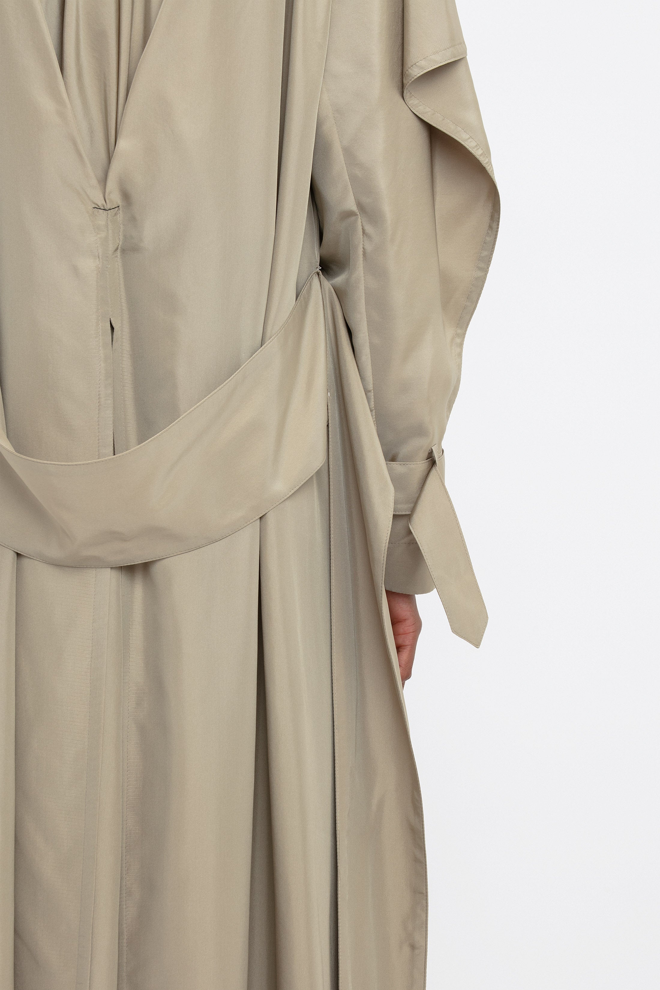 Pleated Back Fluid Trench Coat In Lichen Green - 7