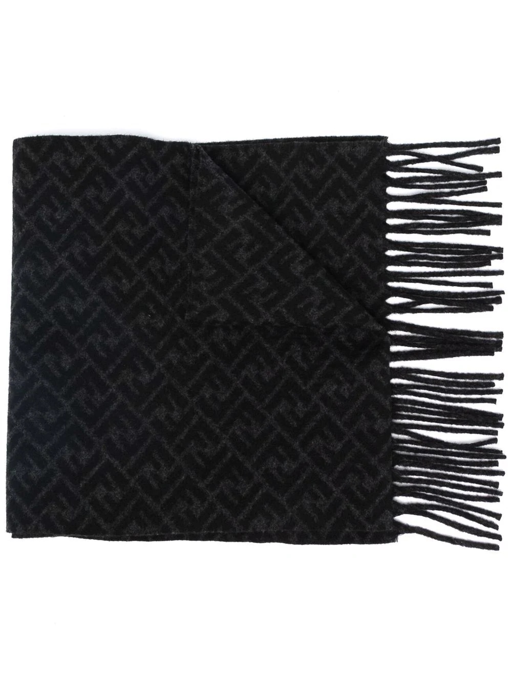 FF-motif knitted fringe-trim scarf - 1