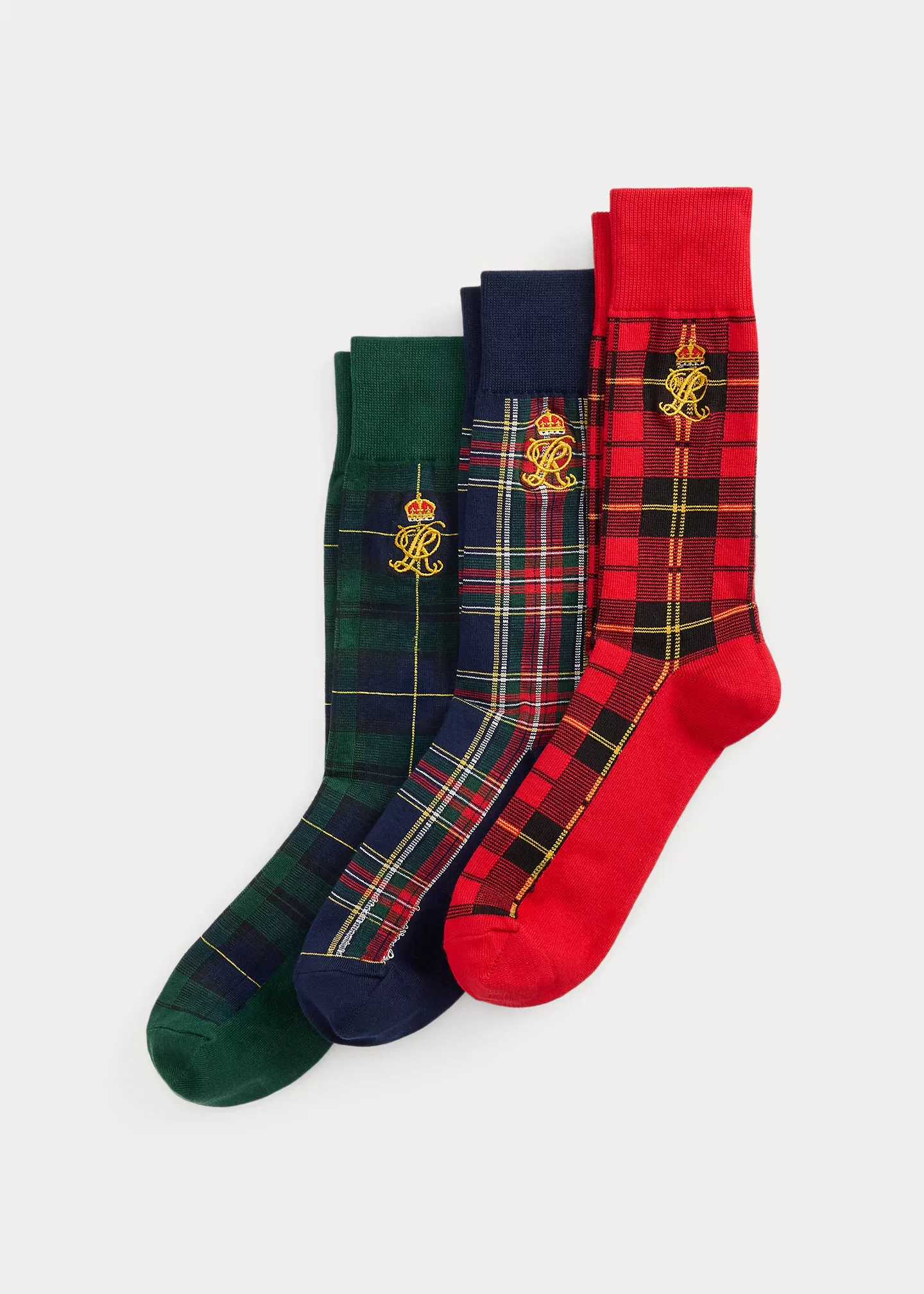 Crest-Embroidered Plaid 3-Sock Gift Set - 1