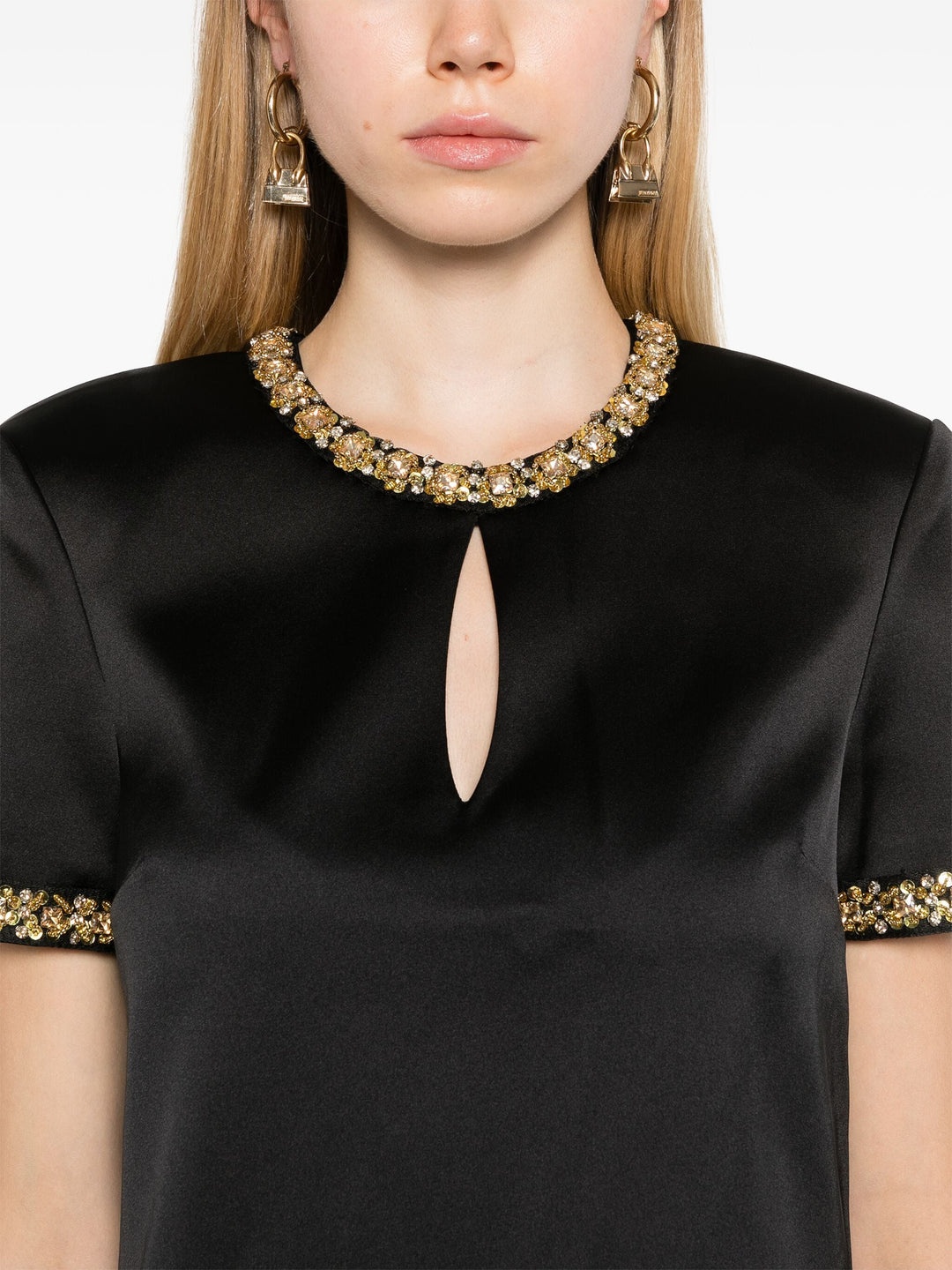 Black Satin Embellished Top - 5