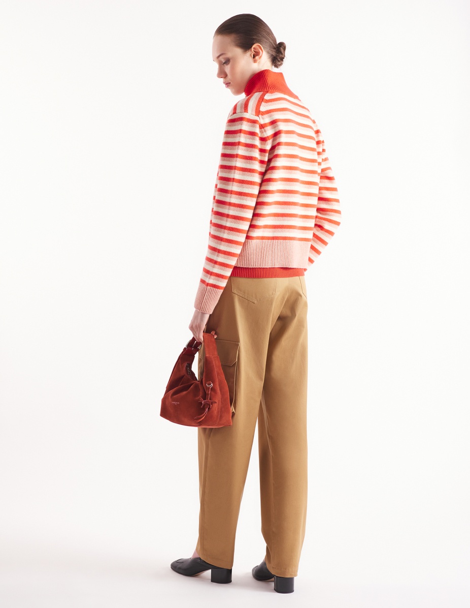 FOX HEAD INTARSIA STRIPED HIGH NECK CARDIGAN - 5