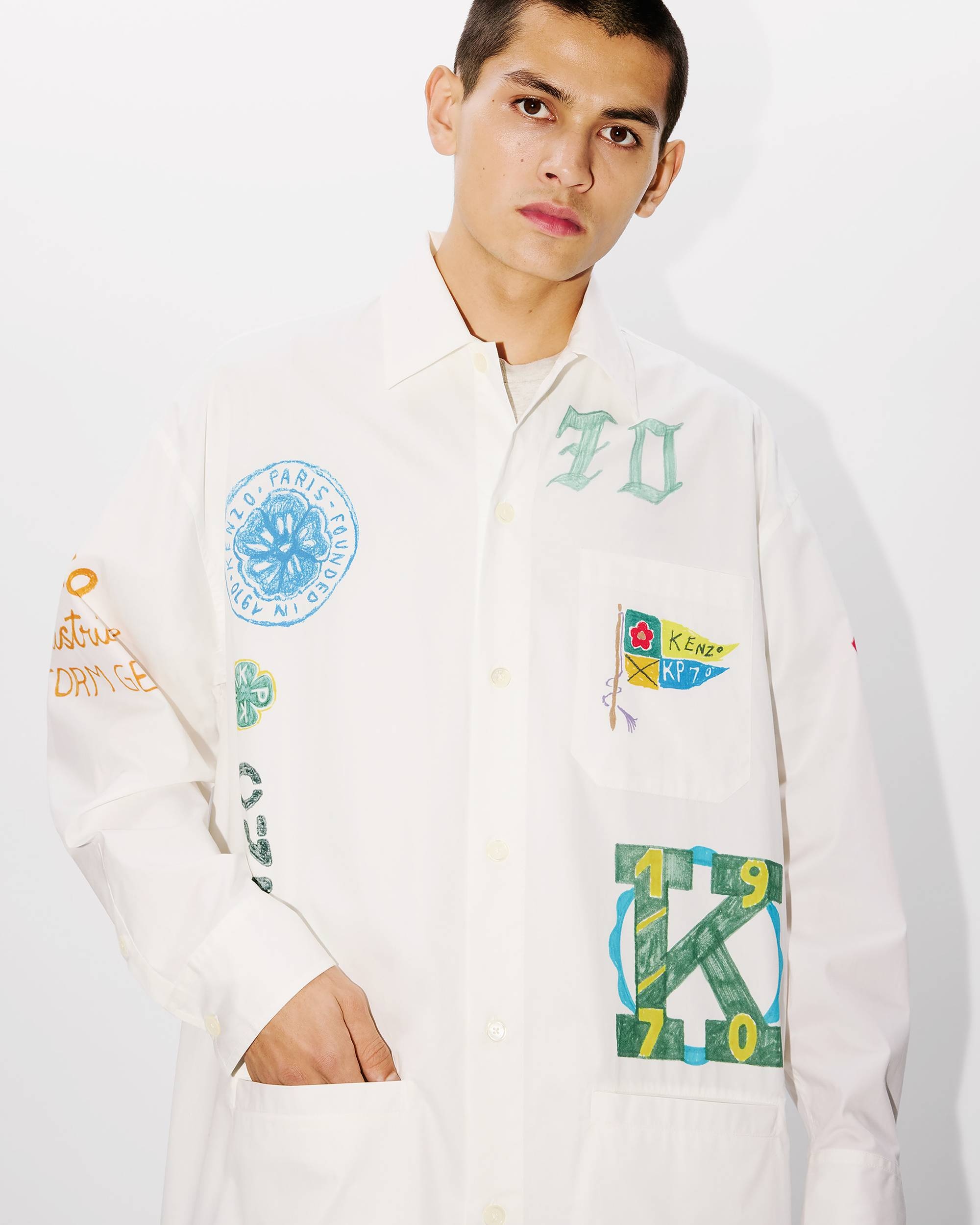 'KENZO Drawn Varsity' long oversized shirt - 6
