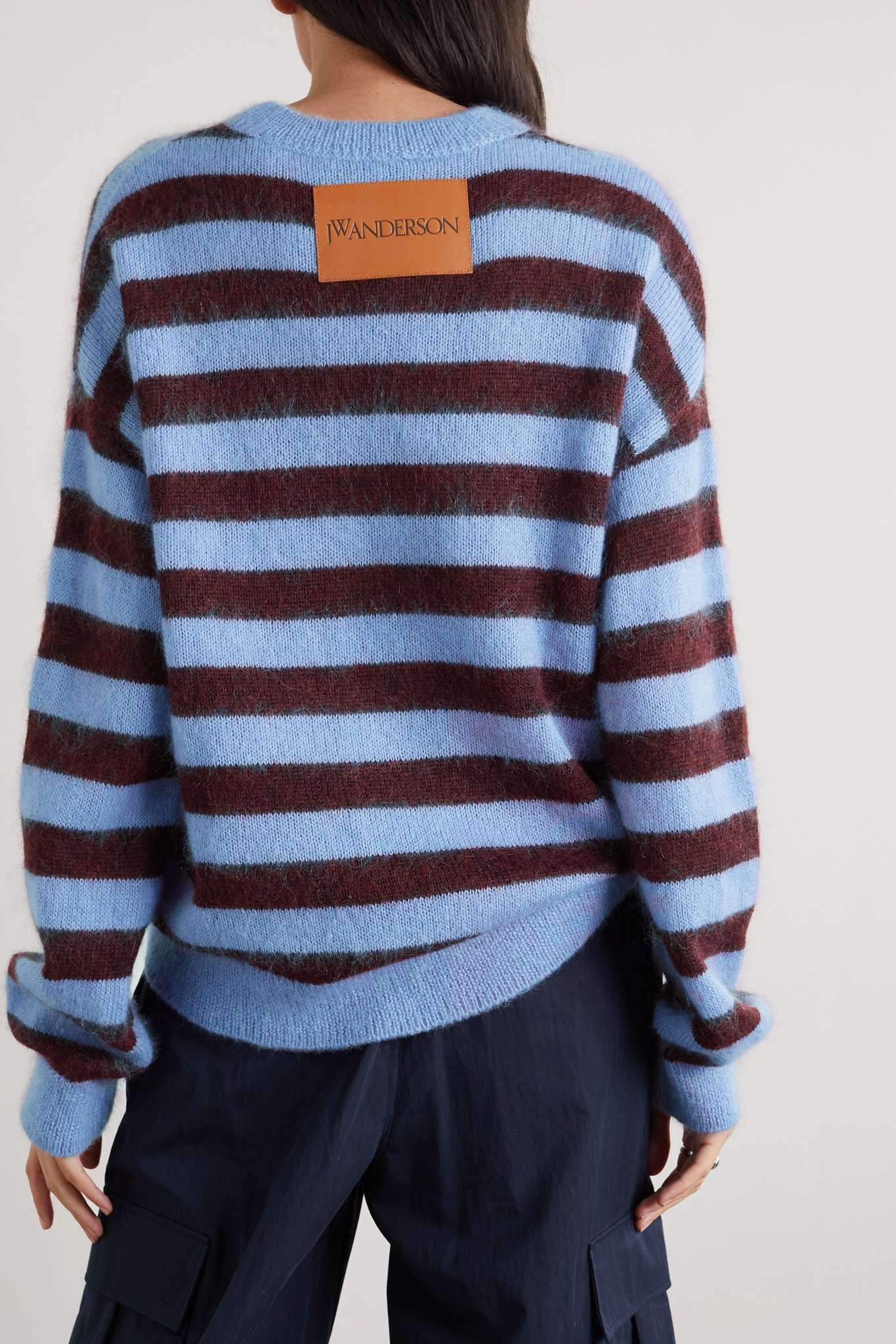 Leather-trimmed striped knitted sweater - 4