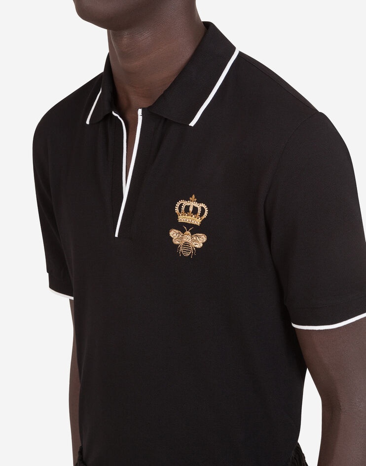 Cotton piqué polo-shirt with lurex embroidery - 4