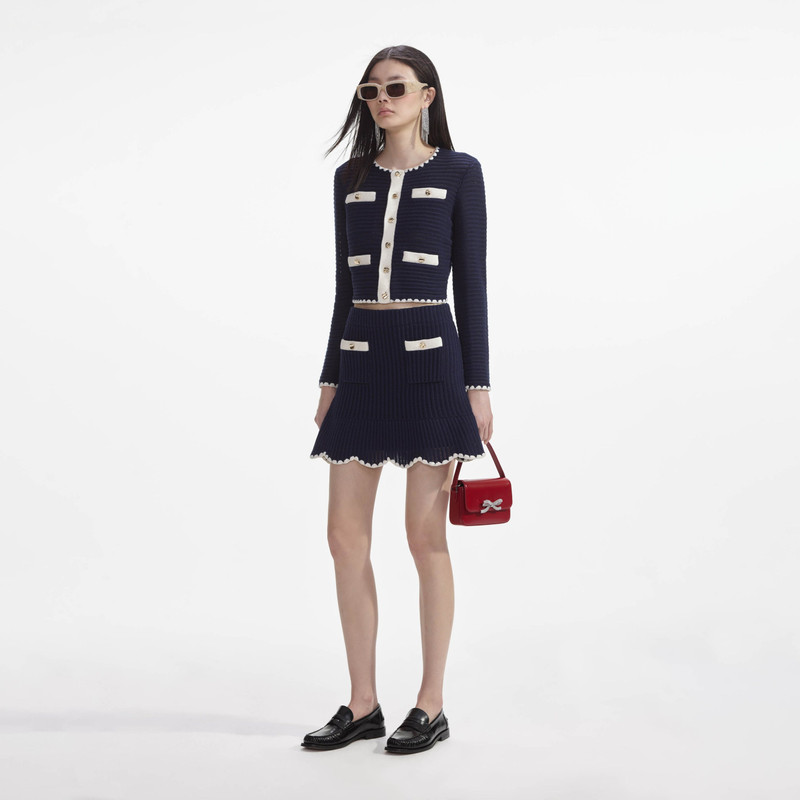 Navy Crochet Contrast Trim Mini Skirt 2