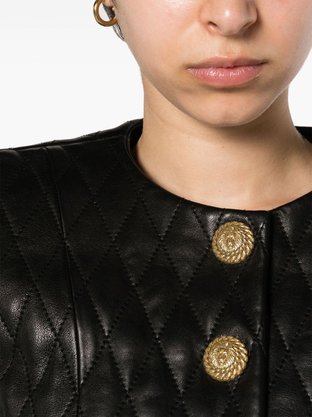 shoulder-pads quilted leather jacket - 5