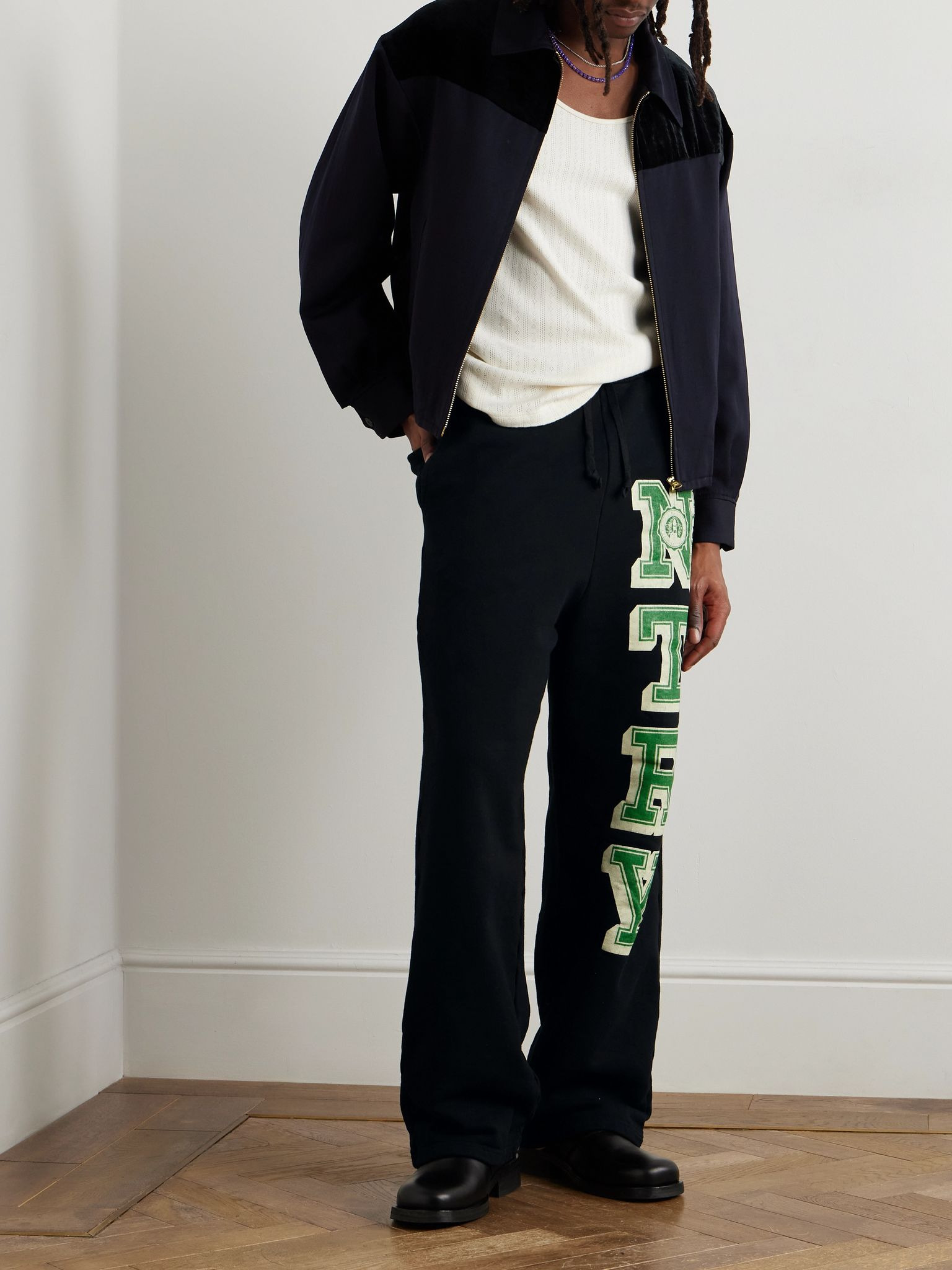 N.TRY Straight-Leg Printed Cotton-Jersey Sweatpants Black - 2