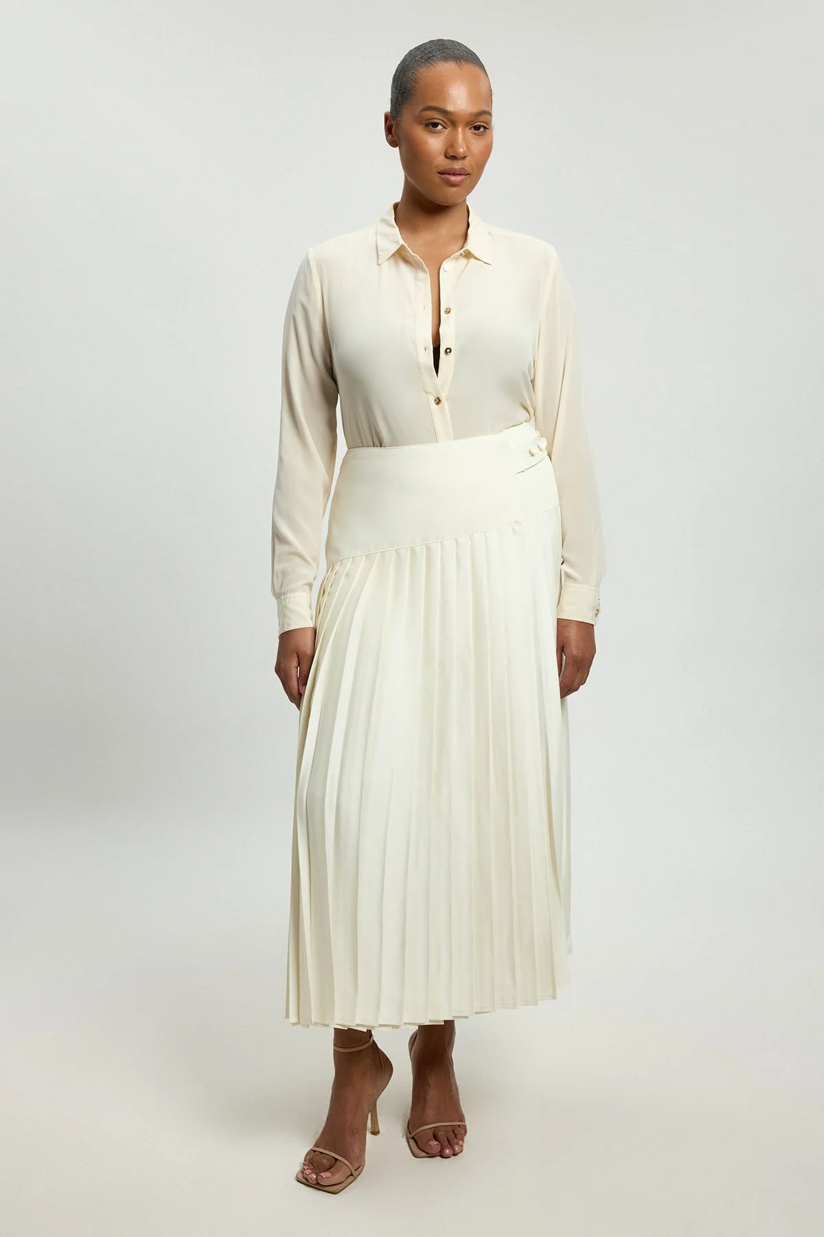 Plus Size Satin Tux Tailored Pleated Skirt - 1