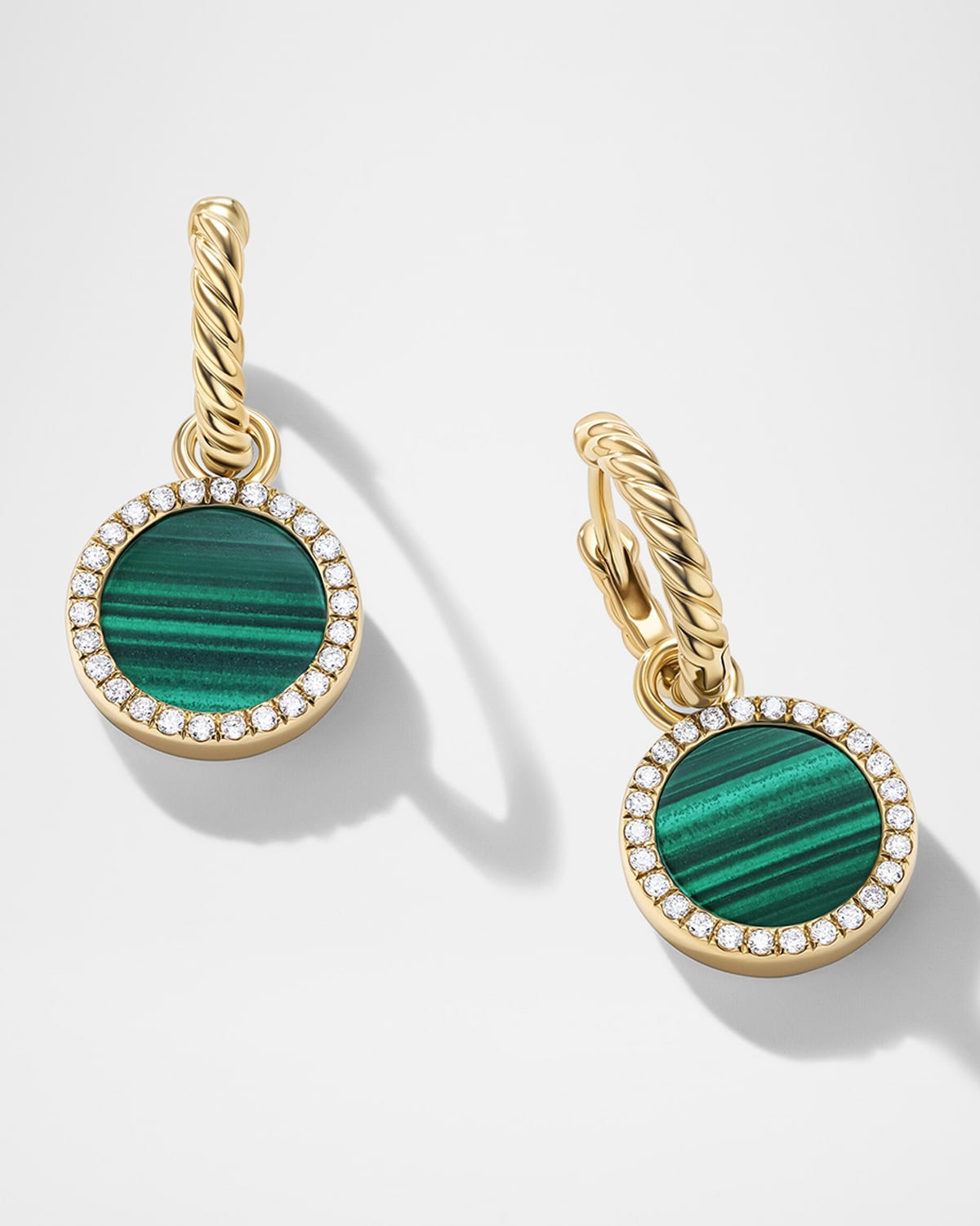 DY Elements Drop Earrings with Gemstone and Diamonds in 18K Gold, 11mm, 0.9"L - 2