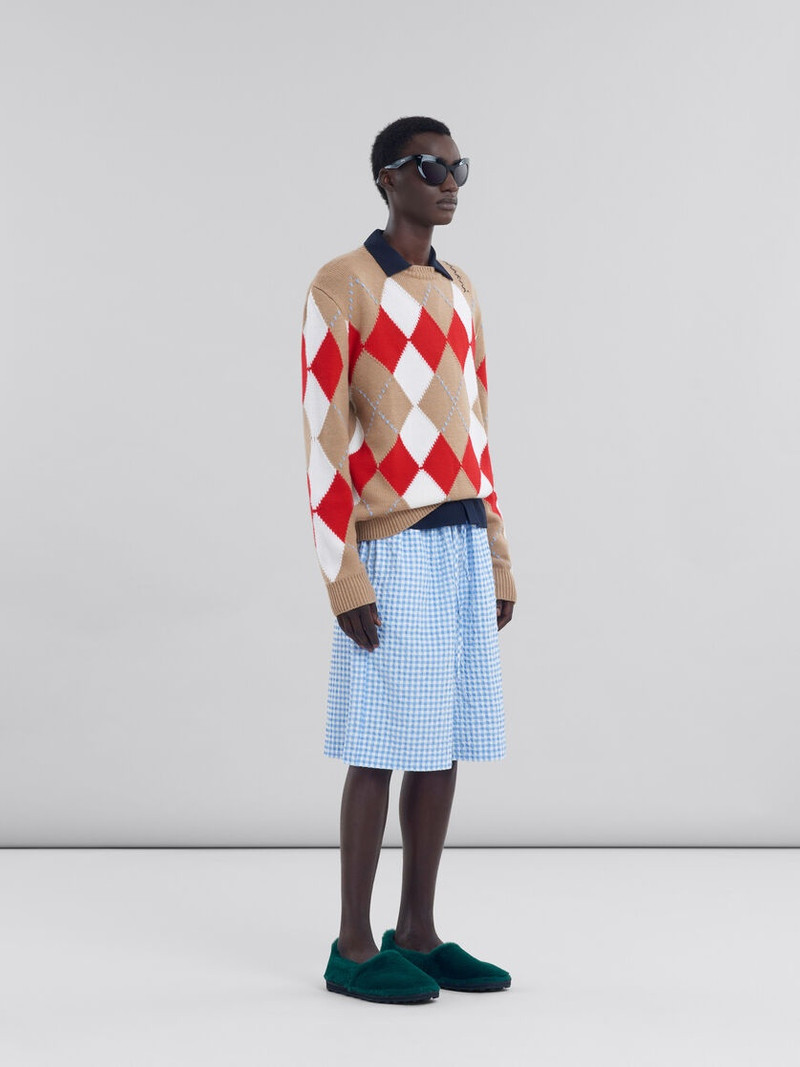 BEIGE CREW NECK WOOL JUMPER WITH ARGYLE MOTIF 5