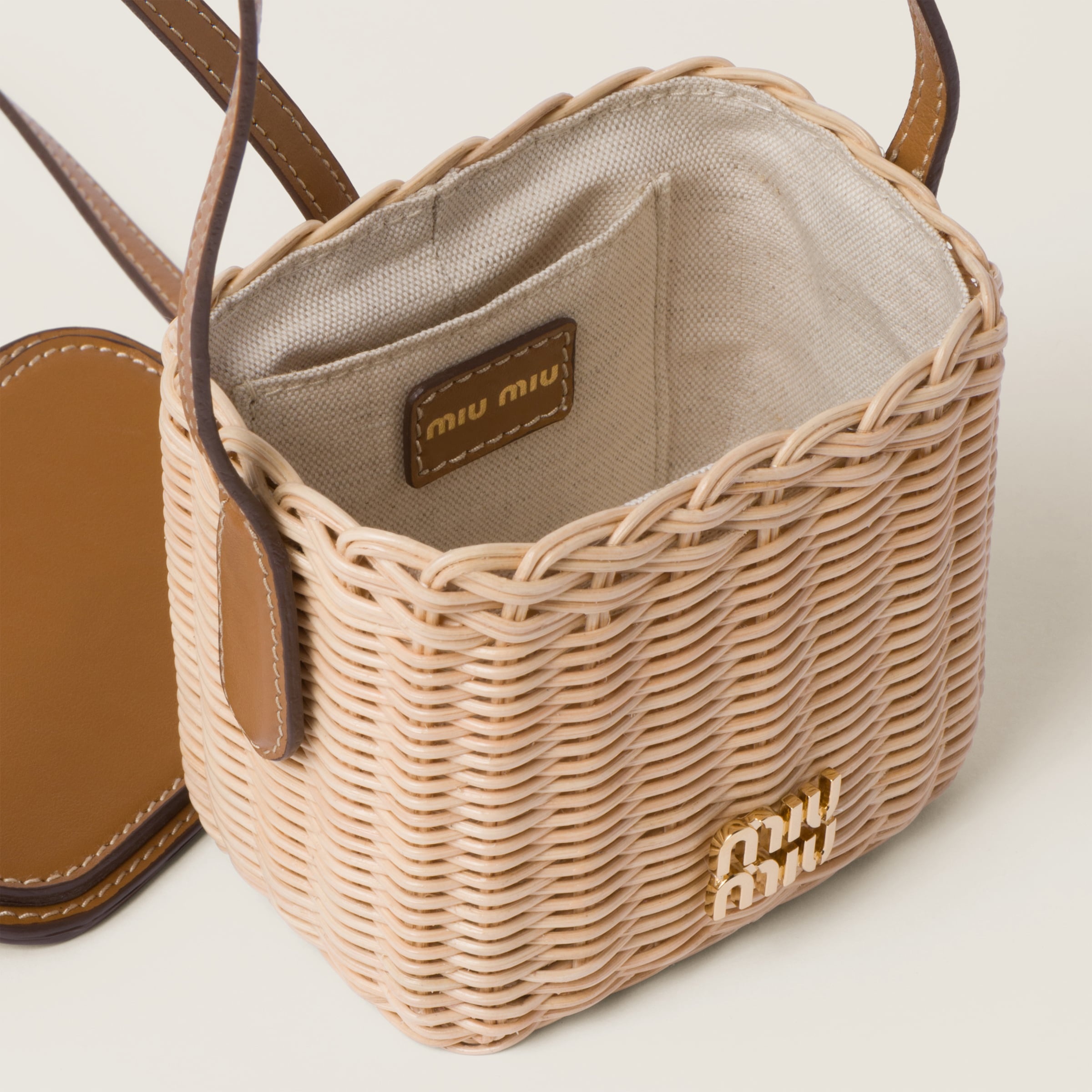 Woven fabric and leather micro-bag - 4