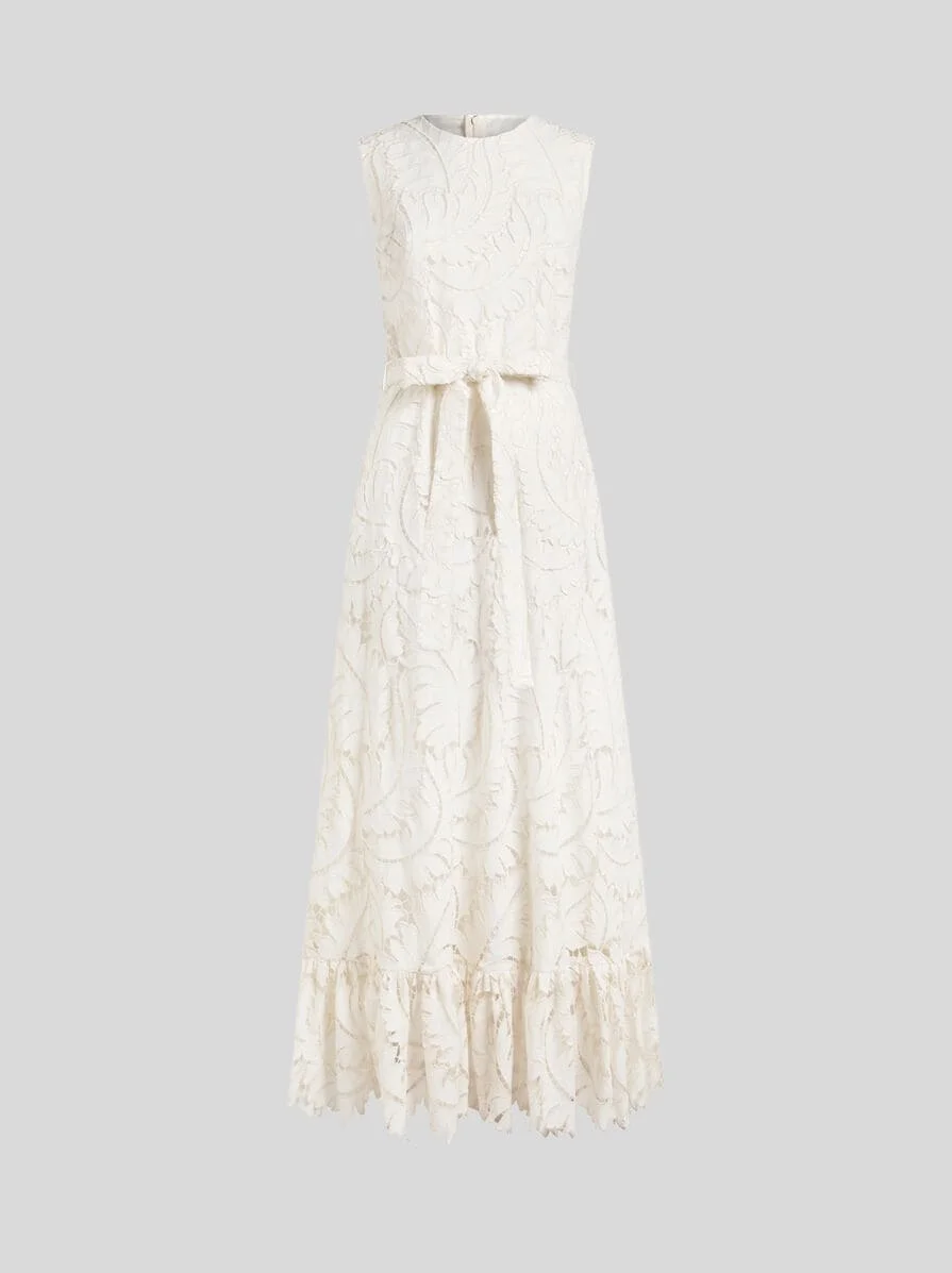 LONG COTTON POPLIN DRESS WITH EMBROIDERED LACE - 1