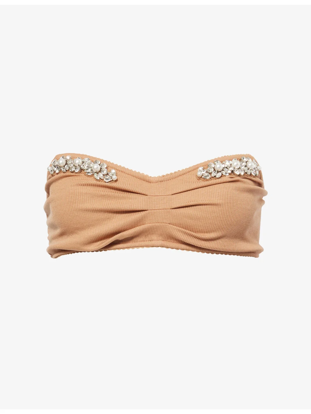 Jewel-Embellished Stretch-Rib Bandeau Top - 1