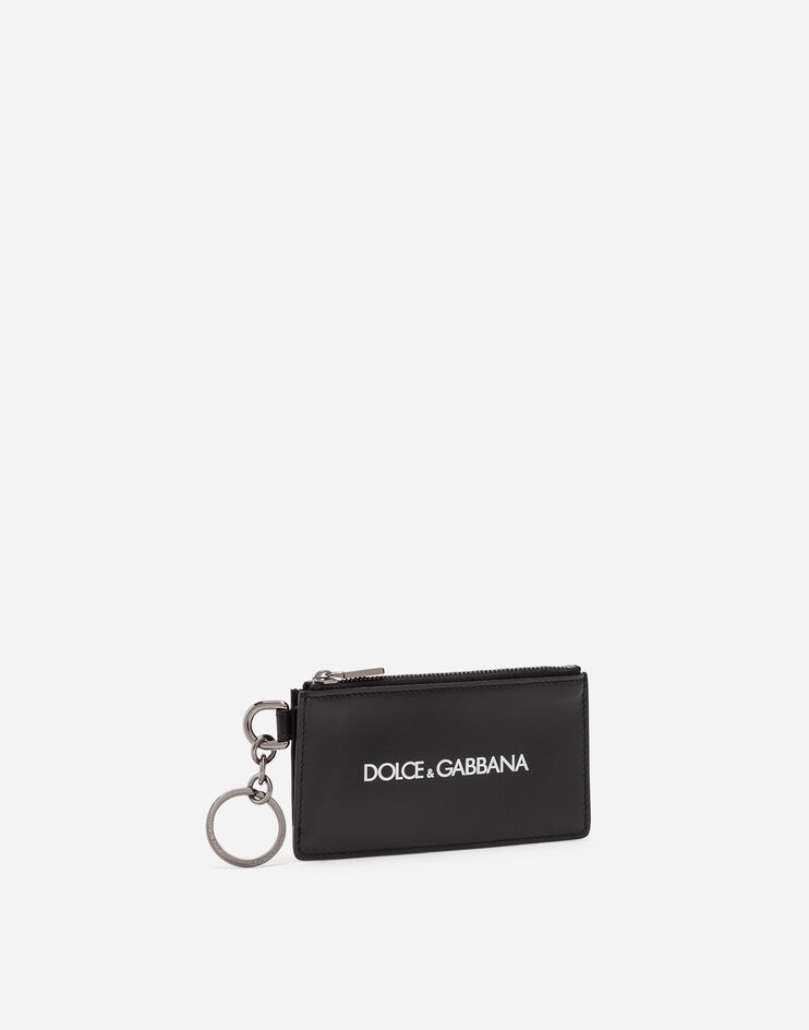 Calfskin card holder with logo print - 2