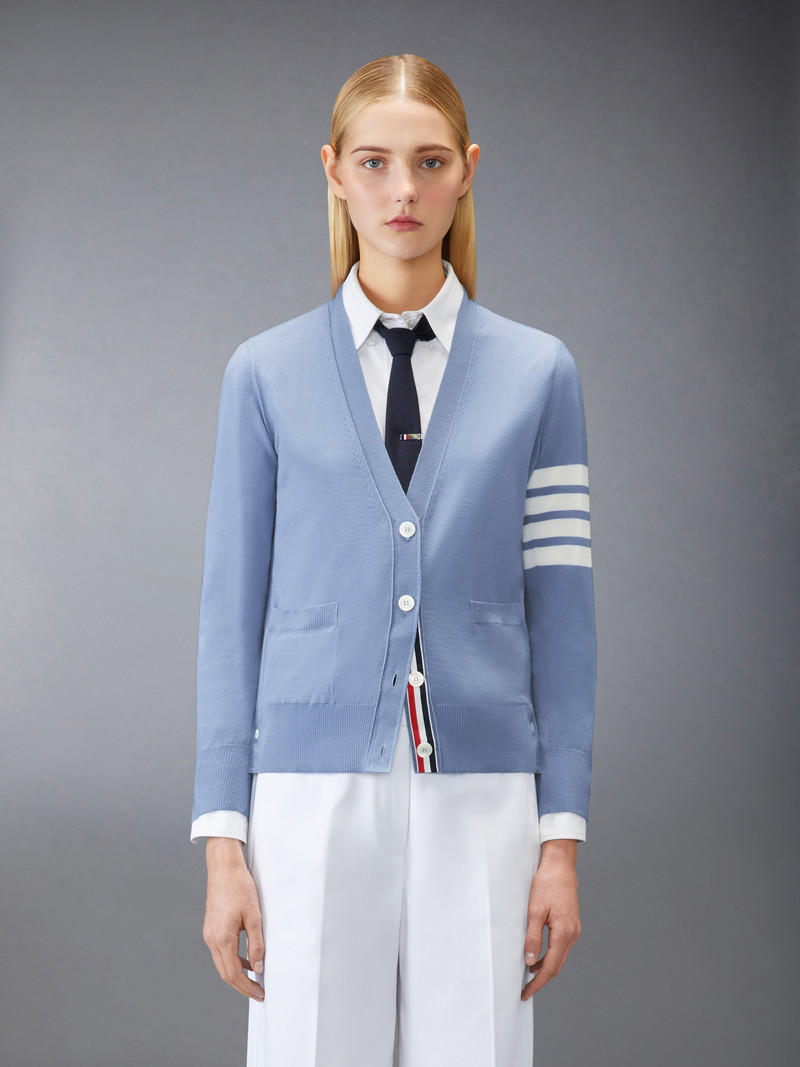Thom Browne MERINO WOOL 4-BAR RELAXED FIT V-NECK CARDIGAN outlook