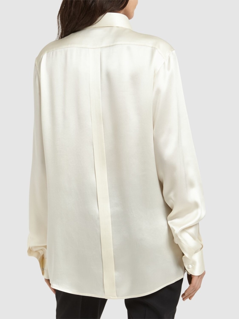 Silk satin shirt w/plastron detail - 3